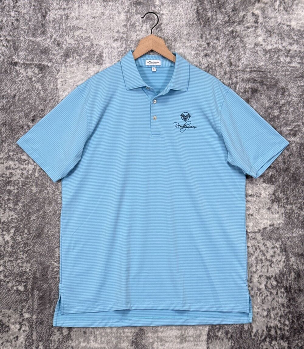 Peter Millar Polo Shirt Large Mens Summer Comfort Blue Stripe Short Sleeve